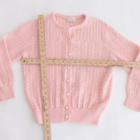 Vintage It's Pure Gold Baby Pink Knit Button Down Cardigan Sweater s - Picture 4 of 10